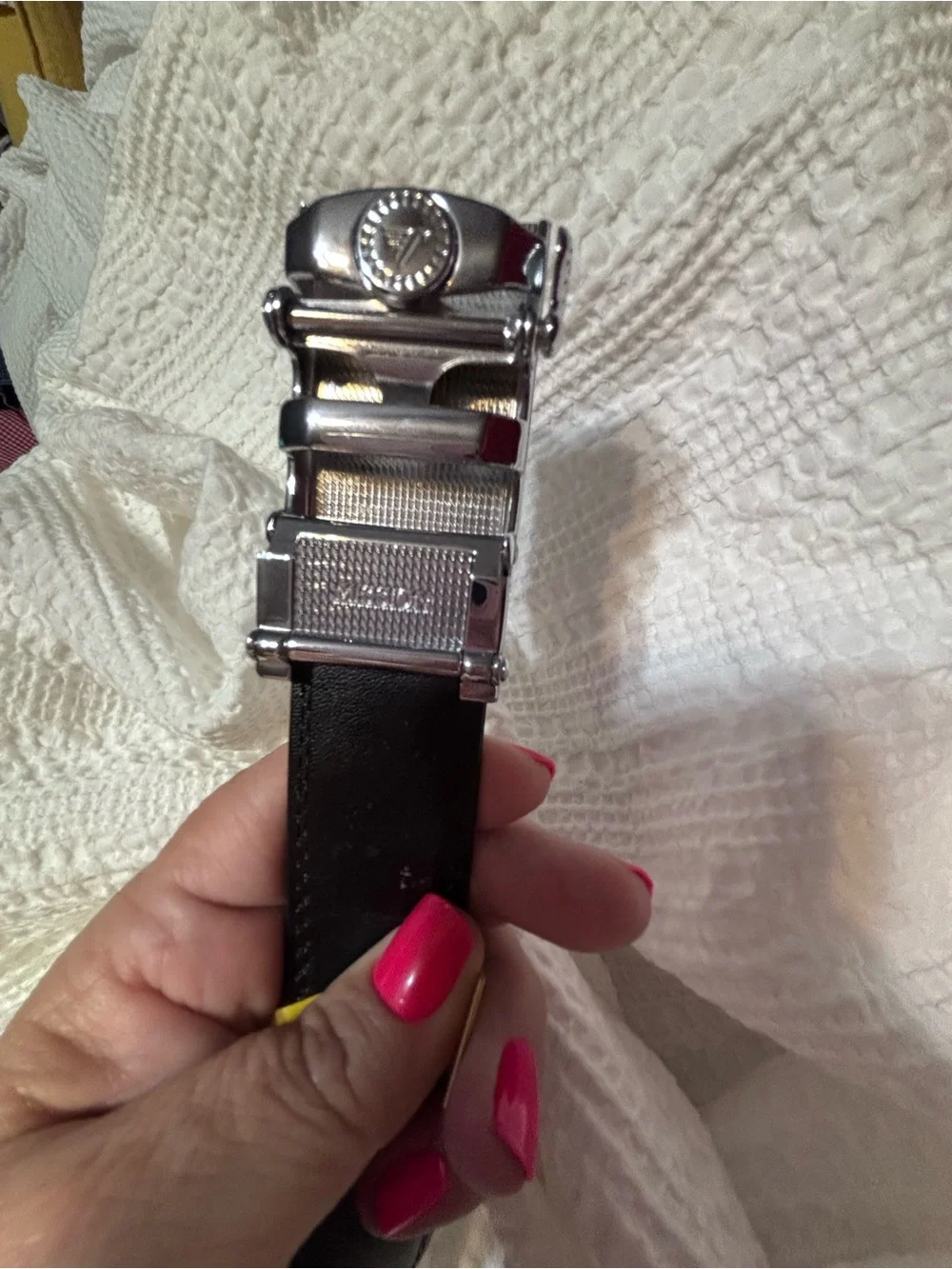 Boys Mission Black Leather Belt with Silver Automatic Buckle size 28